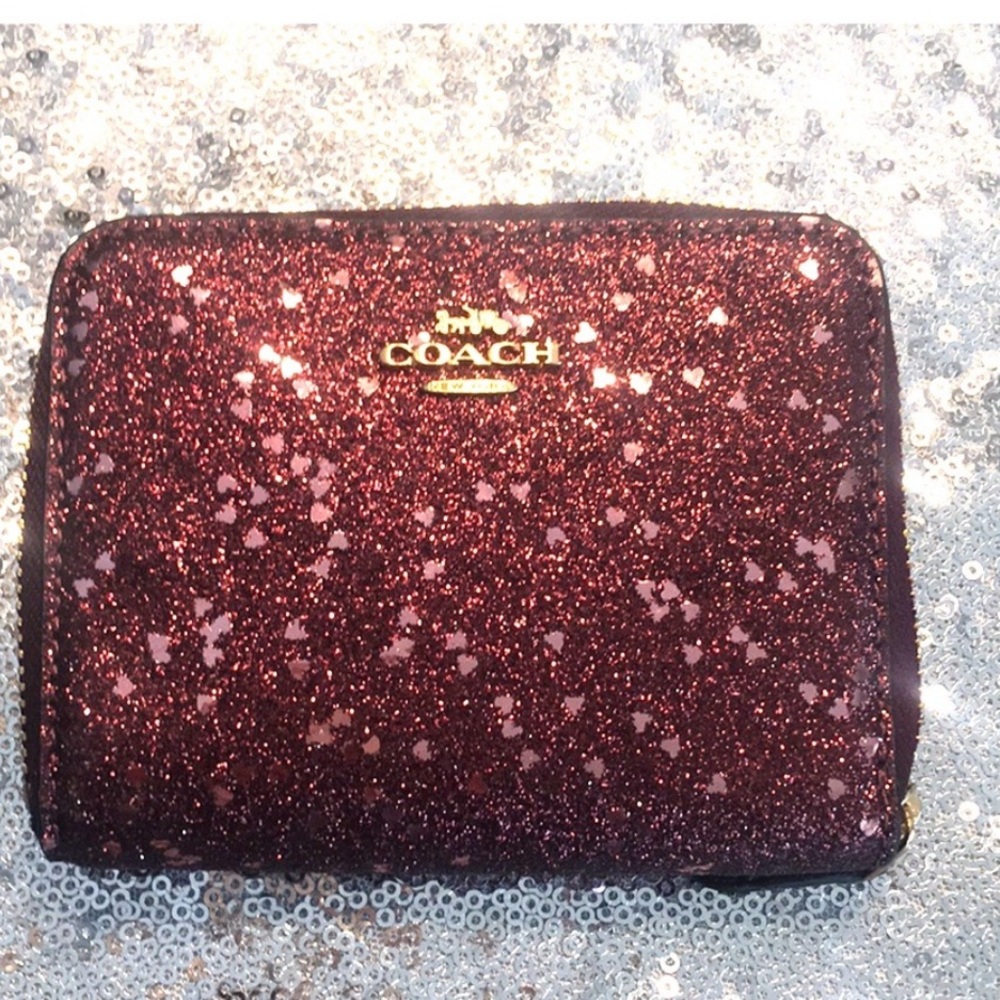 NWT COACH GLITTER SMALL ZIP AROUND WALLET